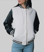 Women’s White and Black Leather Varsity Jacket