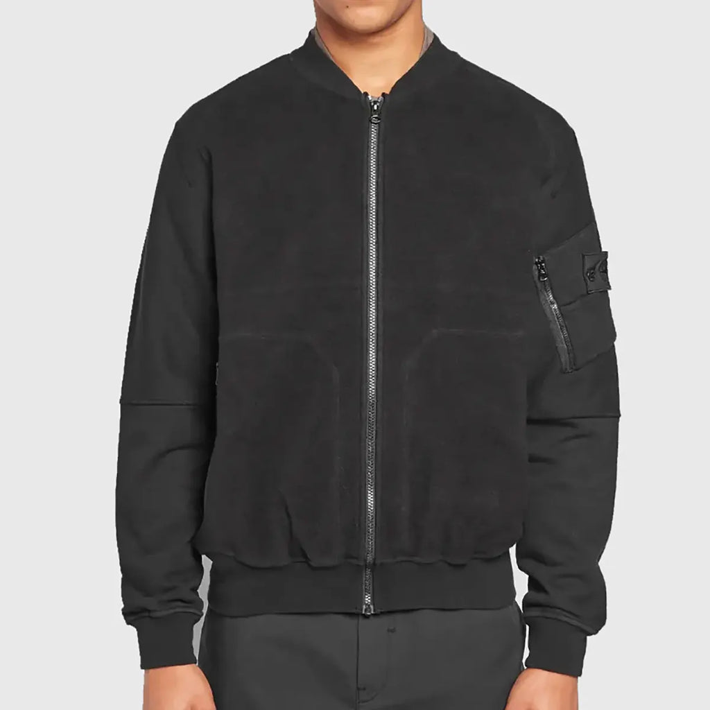 Black Suede Leather Bomber Jacket