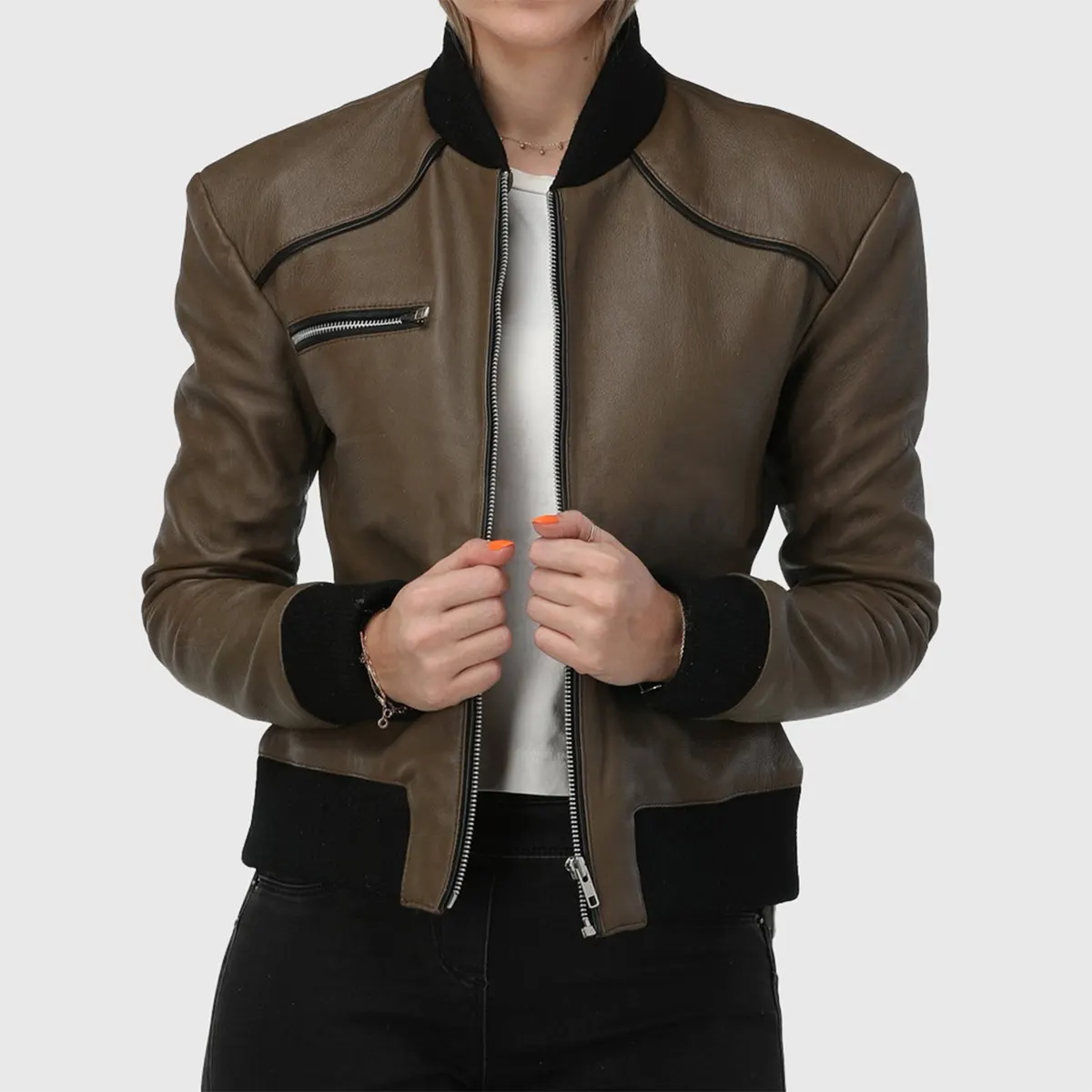 Womens Brown Bomber Leather Jacket
