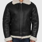 Connor Men’s Black B-3 Bomber Leather Jacket
