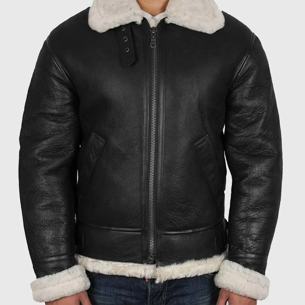 Connor Men’s Black B-3 Bomber Leather Jacket