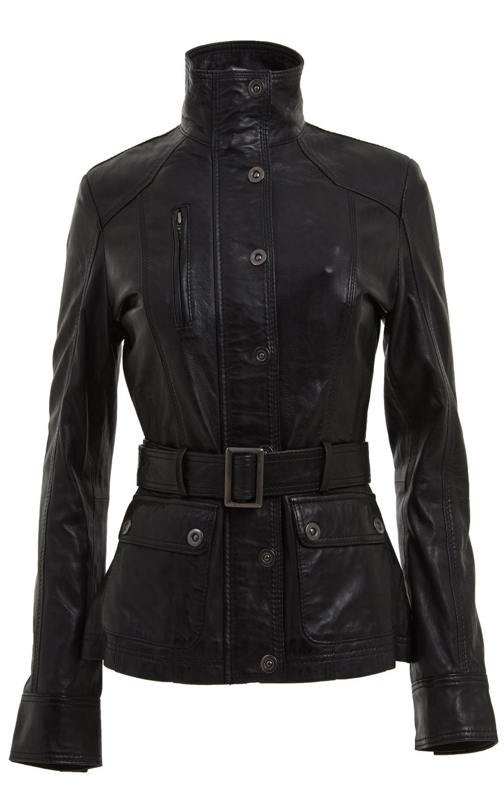 Womens Military Style Leather Biker Jacket-Phoenix