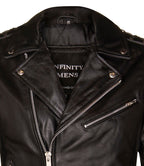 Mens Embossed Brando Leather Biker Jacket-Chicago