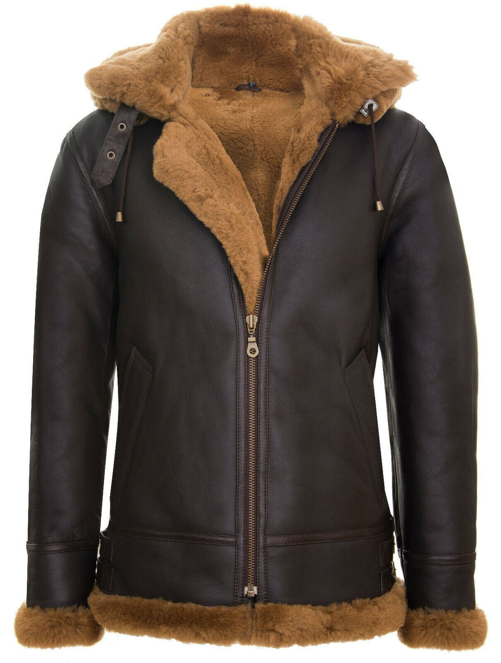 Mens Hooded Sheepskin Leather B3 Flying Jacket-Columbus