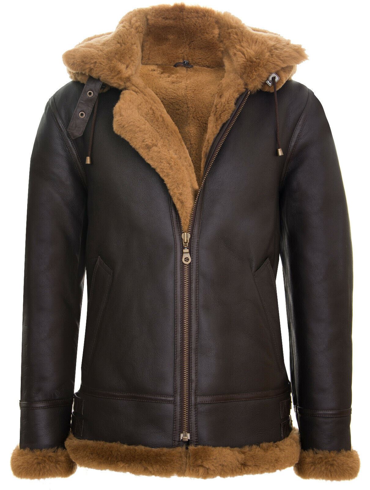 Mens Hooded Sheepskin Leather B3 Flying Jacket-Columbus