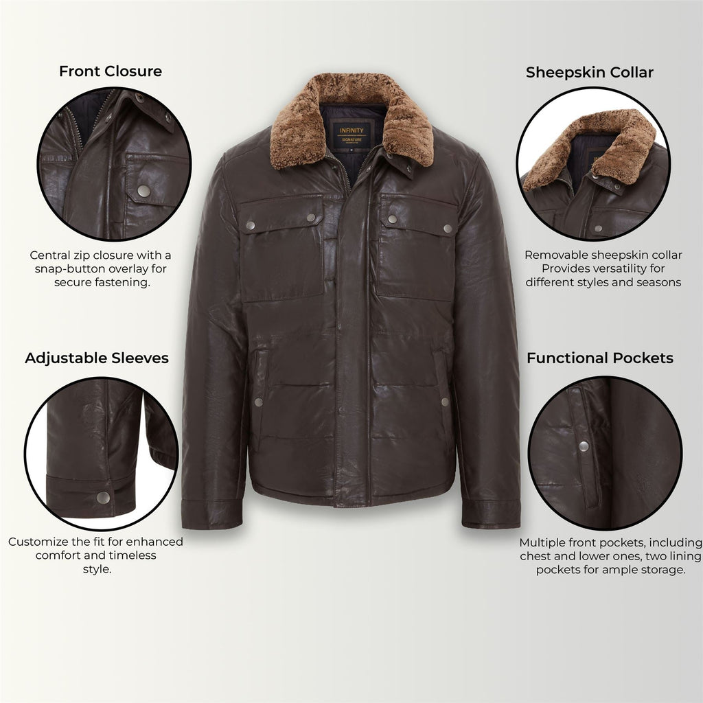 Mens Leather Puffer Quilted Jacket - Farsund