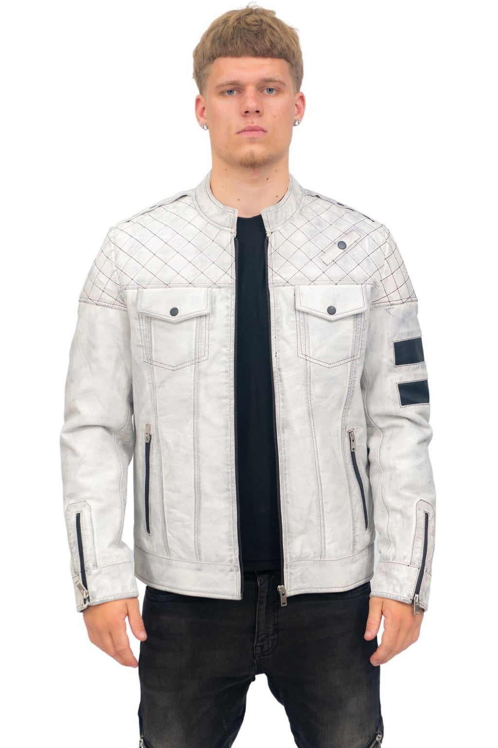 Mens Vintage Quilted Leather Racing Jacket-Cardiff