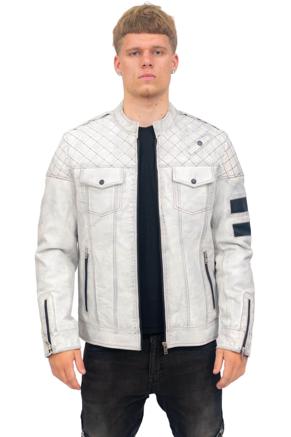 Mens Vintage Quilted Leather Racing Jacket-Cardiff