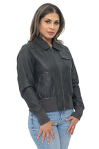 Womens Leather MA-1 Varsity Jacket-Ann Arbor