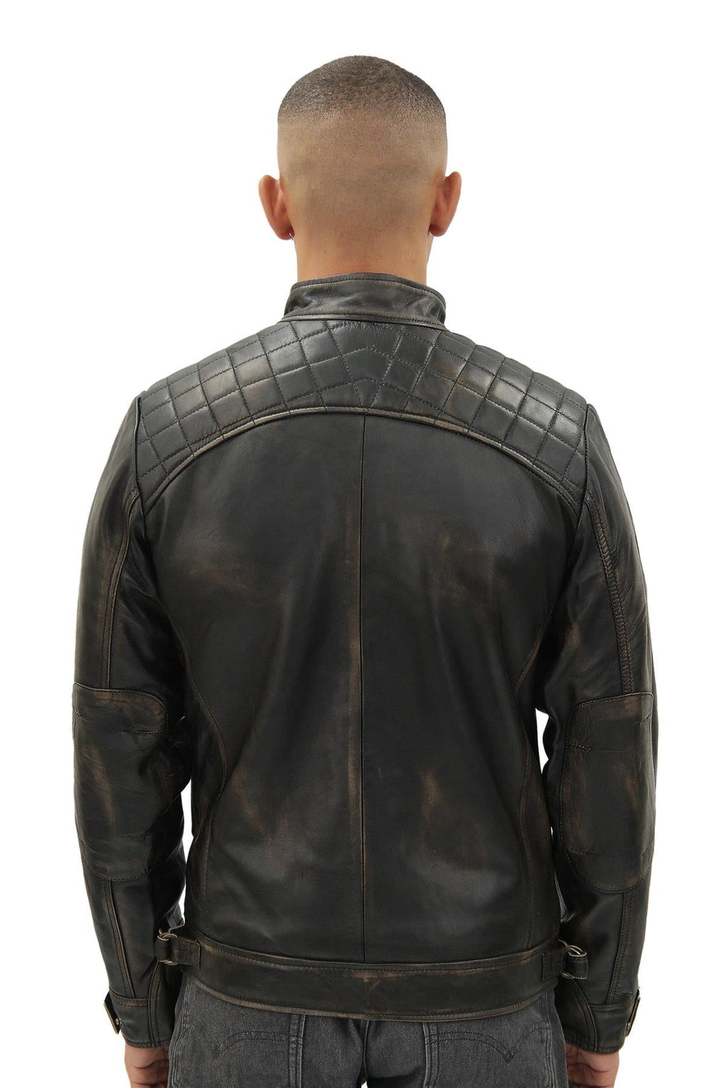 Men's Vintage Leather Quilted Biker Jacket-Monaco