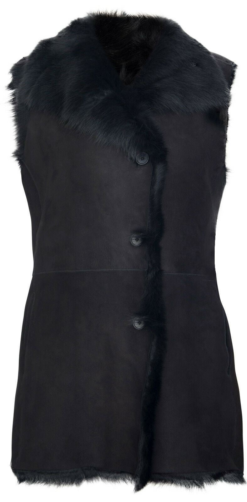 Women's Black Toscana Sheepskin Buttoned Gilet-Manama