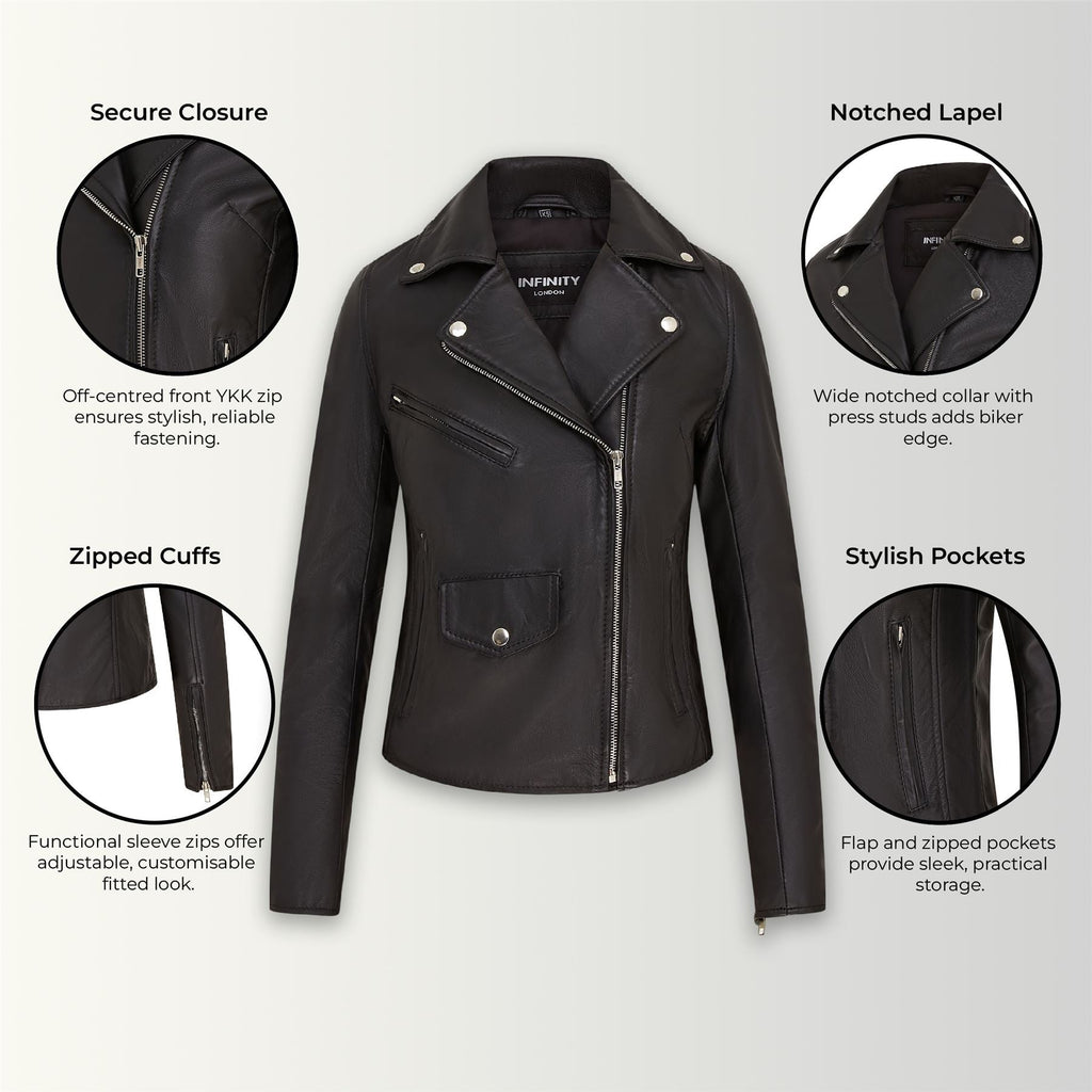 Women's Classic Brando Biker Leather Jacket - Broome