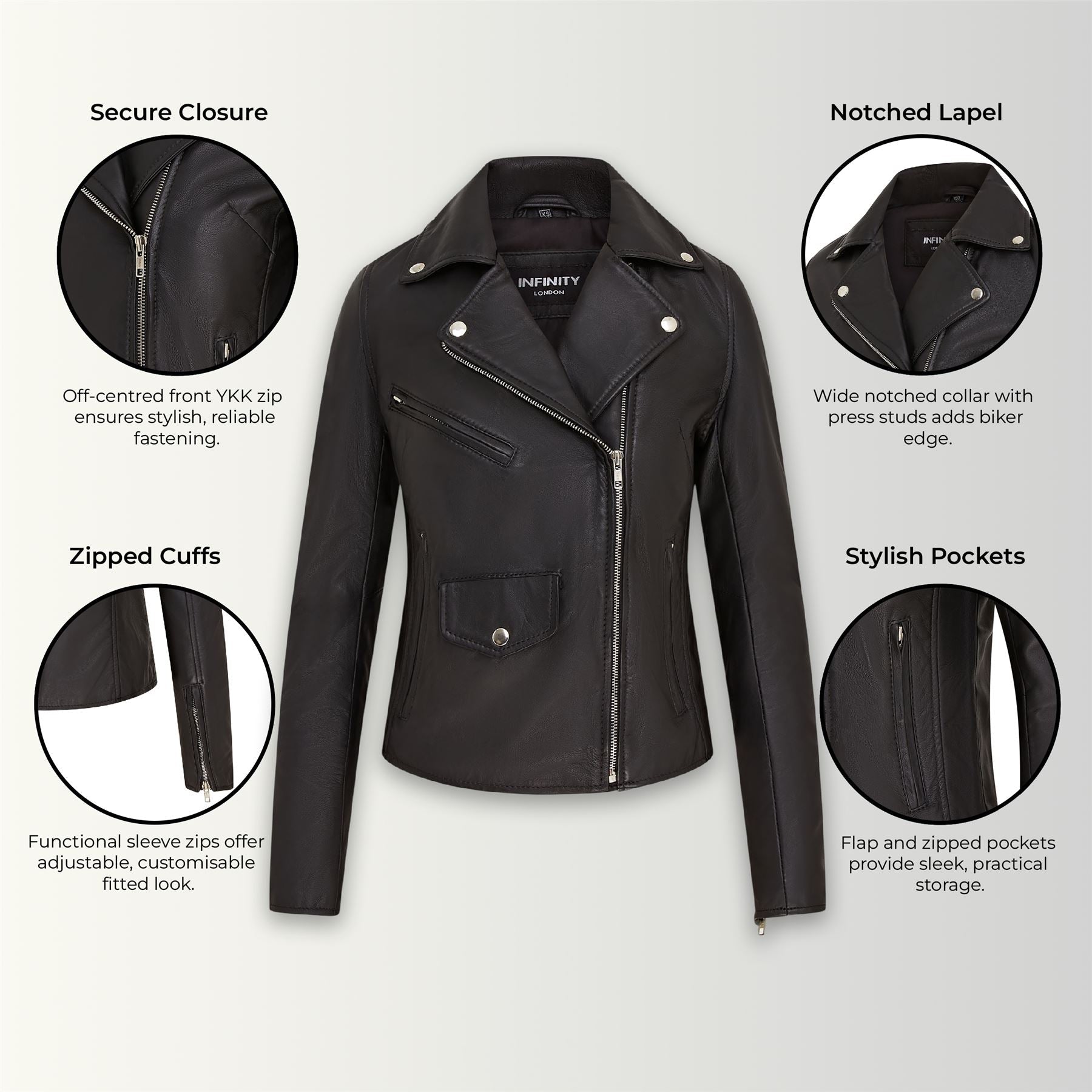 Women's Classic Brando Biker Leather Jacket - Broome