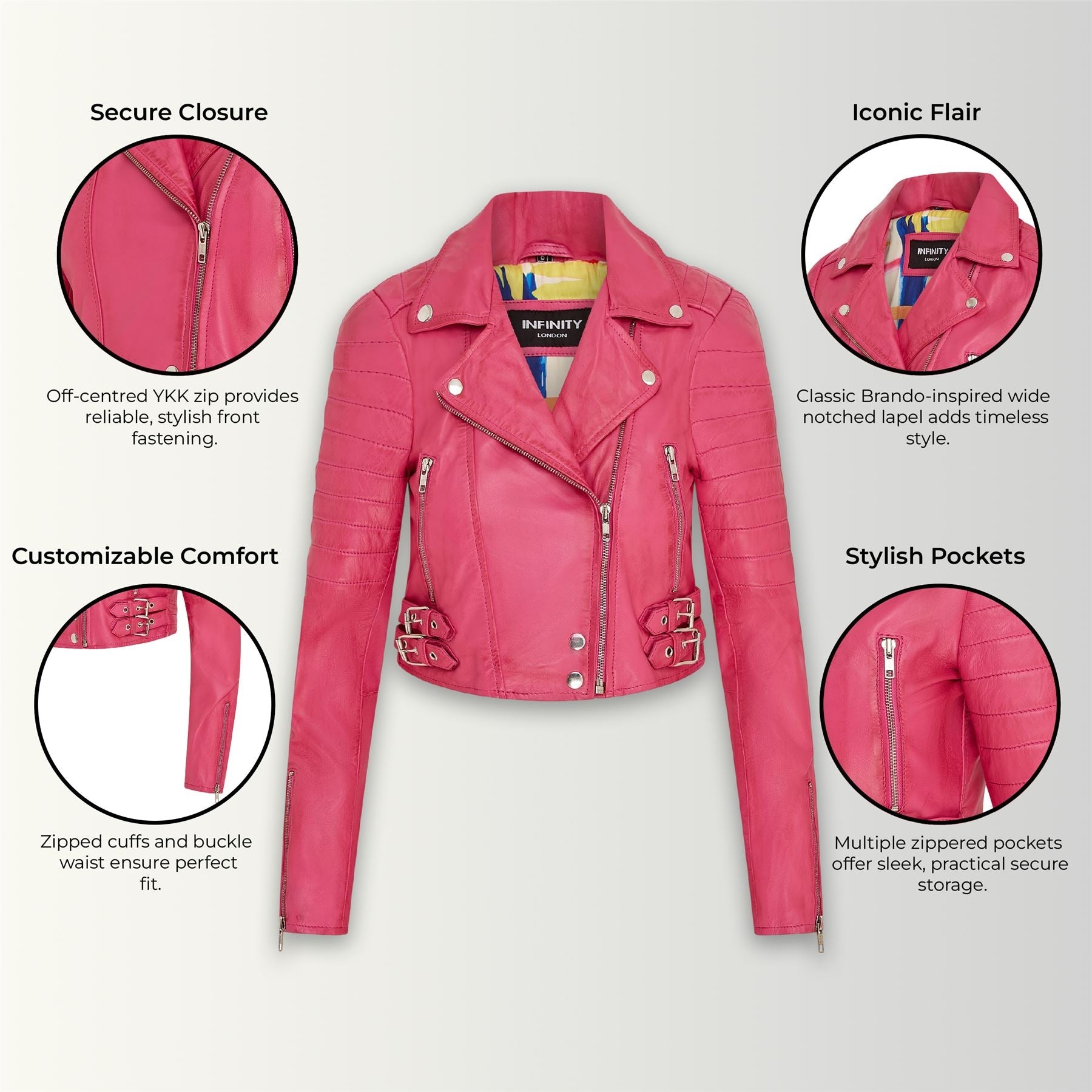 Womens Cropped Brando Leather Biker Jacket-Damascus