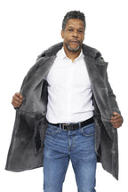 Mens Shearling Sheepskin Suede Pea Coat-Cali