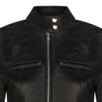 Womens Plain Leather Moto Biker Jacket-Braga