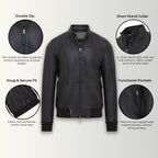 Mens Black Retro Leather Bomber Jacket -  Adak