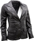 Womens 2 Button Leather Blazer Jacket-Newport