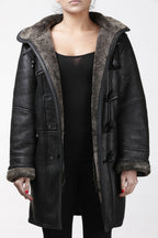 Womens Black Shearling Hooded Duffle Coat-Lille