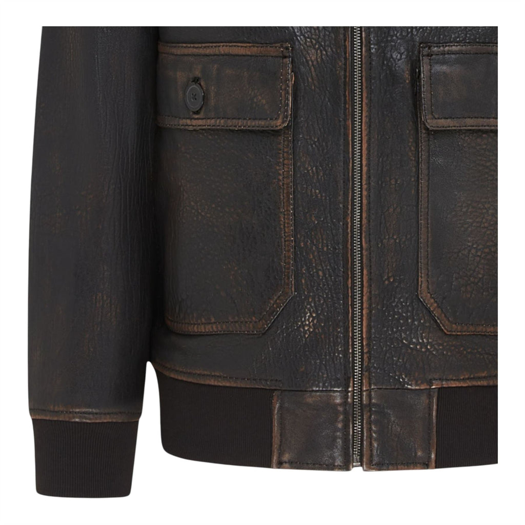 Men's Brown Leather Bomber Sheepskin Collar G-1 Pilot Jacket - Trick