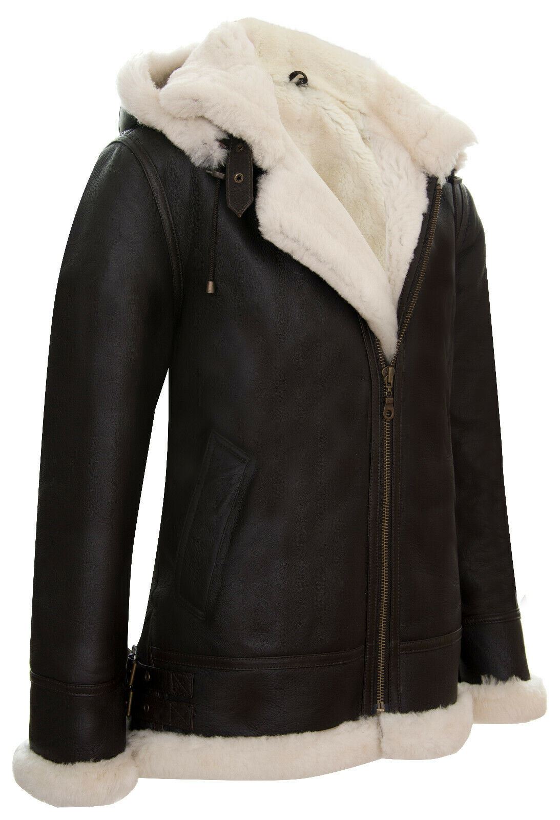 Mens Hooded Sheepskin Leather B3 Flying Jacket-Columbus