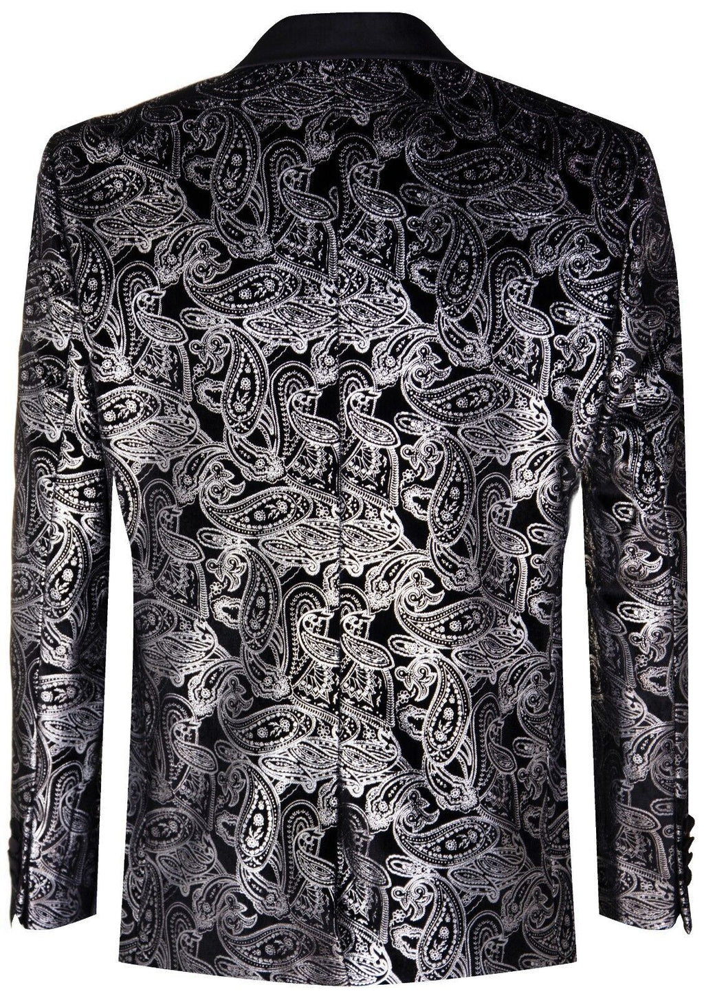 Mens Classic Silver Paisley Black Velvet Tuxedo Dinner Jacket Tailored Blazer