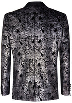 Mens Classic Silver Paisley Black Velvet Tuxedo Dinner Jacket Tailored Blazer
