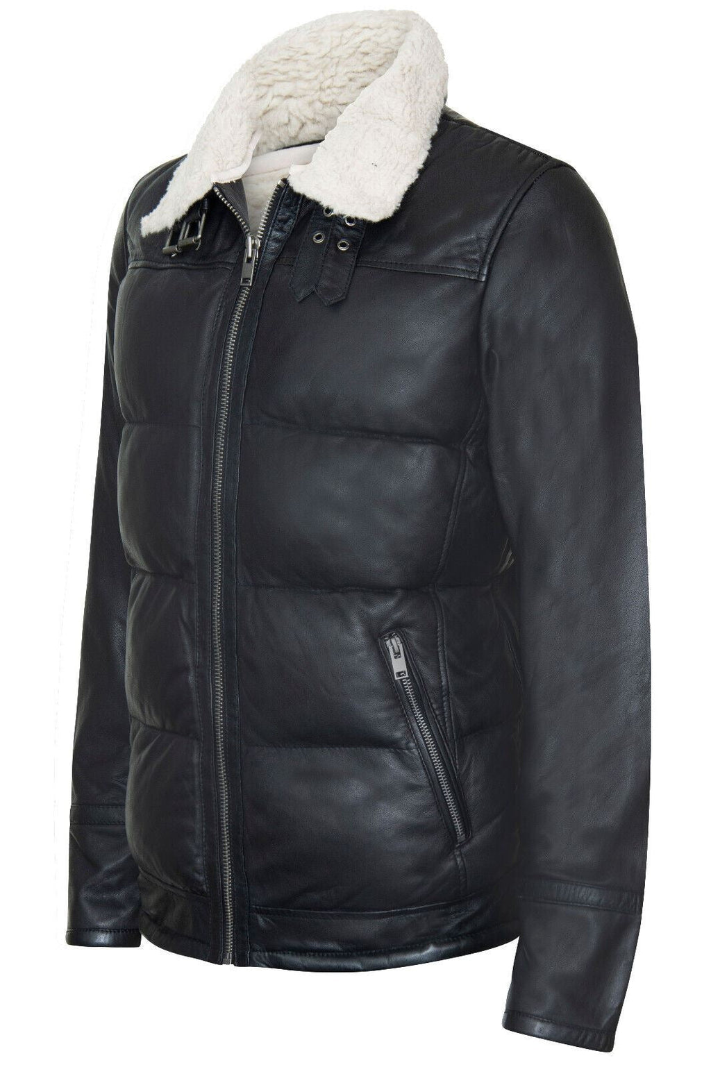 Men's Leather Quilted Biker Puffer Jacket - Brasília