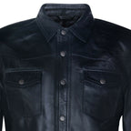 Mens Retro Leather Shirt Jeans Jacket-Beijing