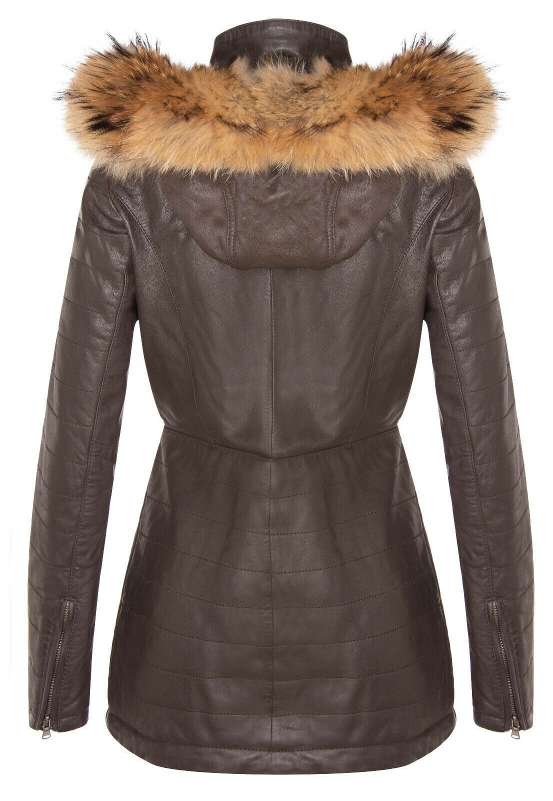 Womens Quilted Leather Parka Jacket-Curitiba