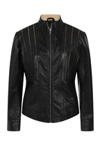 JUDY 2020 Fitted Lamb Nappa Leather Jacket - Black Cream Contrast