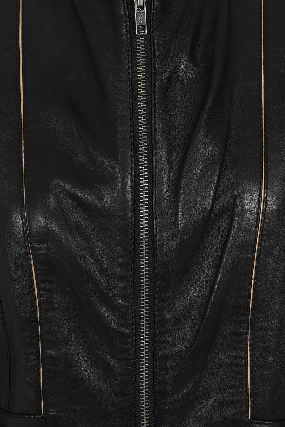 JUDY 2020 Fitted Lamb Nappa Leather Jacket - Black Cream Contrast