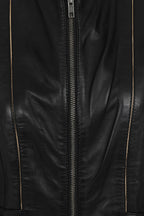 JUDY 2020 Fitted Lamb Nappa Leather Jacket - Black Cream Contrast