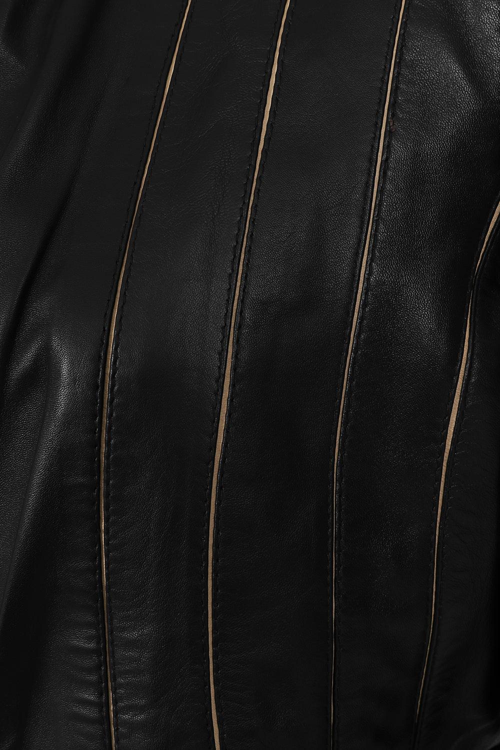 JUDY 2020 Fitted Lamb Nappa Leather Jacket - Black Cream Contrast