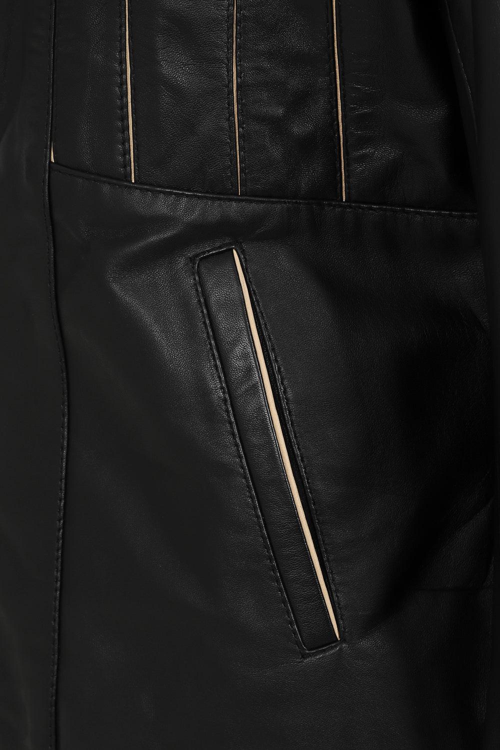 JUDY 2020 Fitted Lamb Nappa Leather Jacket - Black Cream Contrast