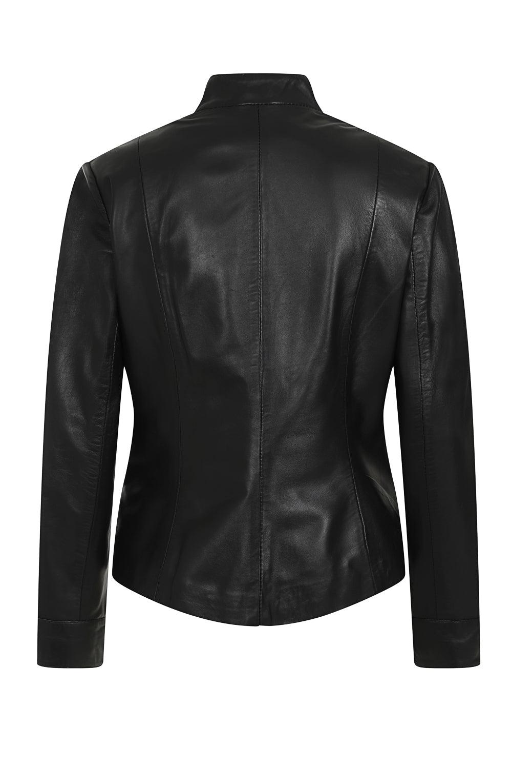 JUDY 2020 Fitted Lamb Nappa Leather Jacket - Black Cream Contrast