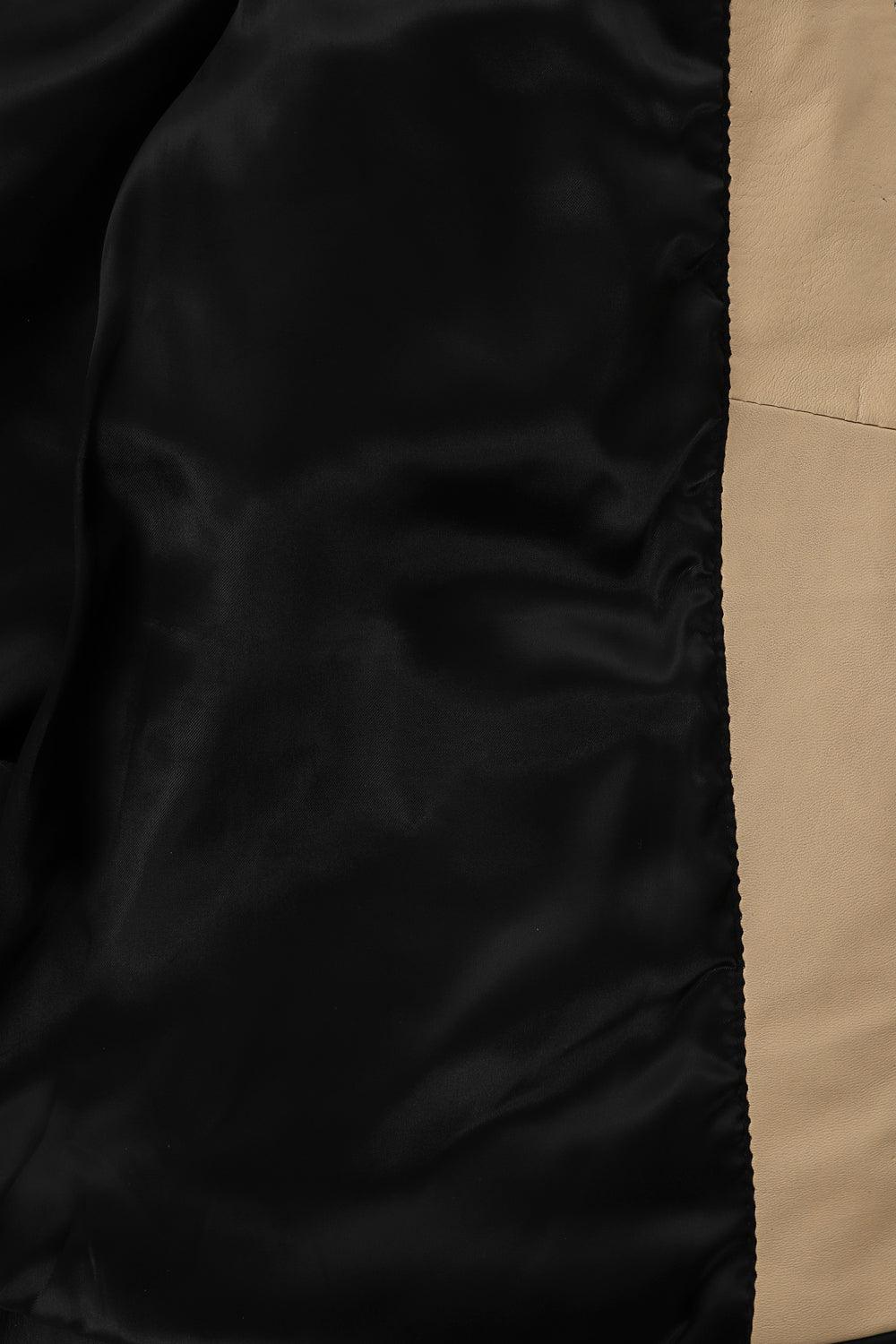 JUDY 2020 Fitted Lamb Nappa Leather Jacket - Black Cream Contrast