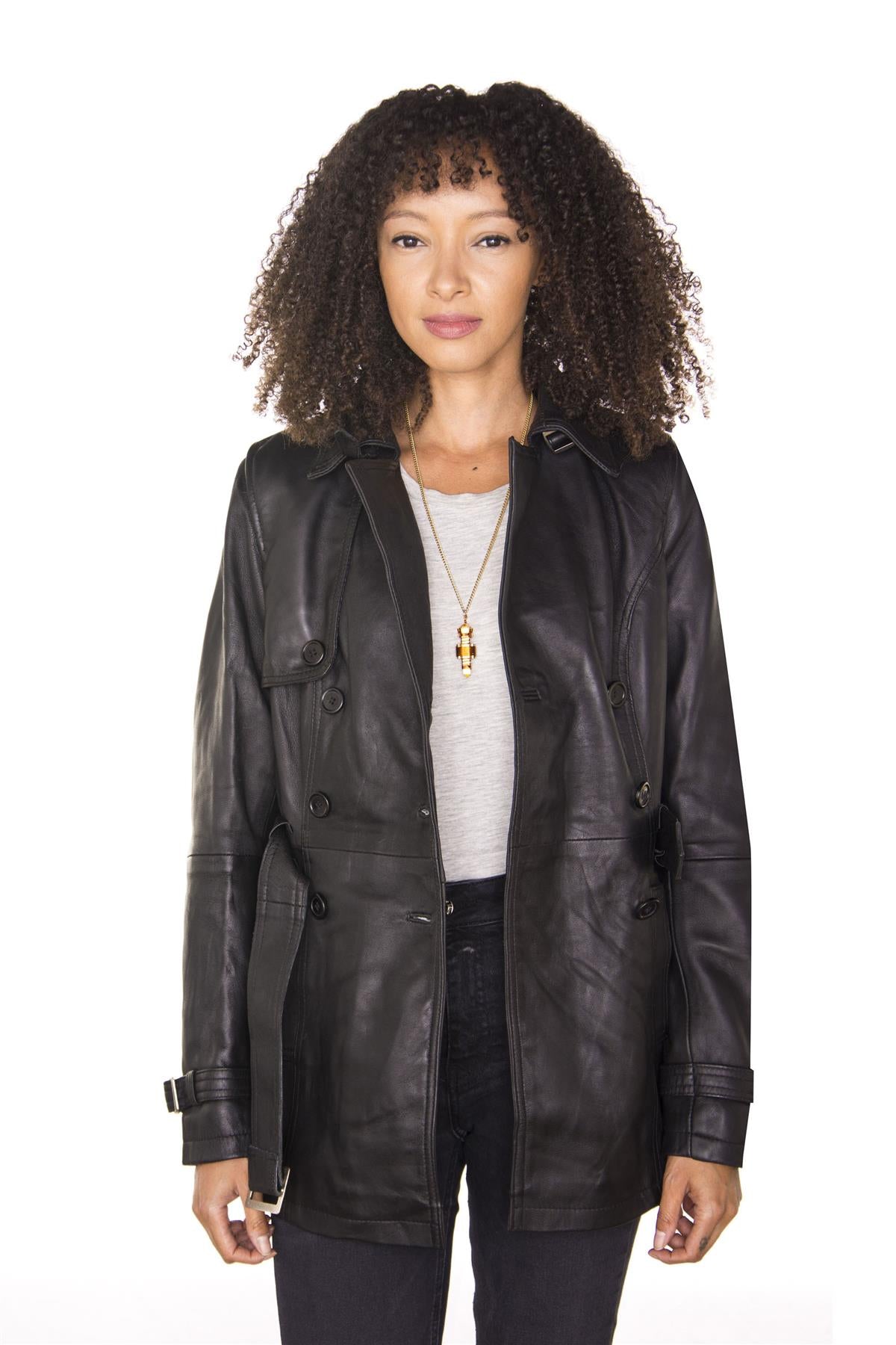 Womens Nappa Leather Trench Coat-Mosul