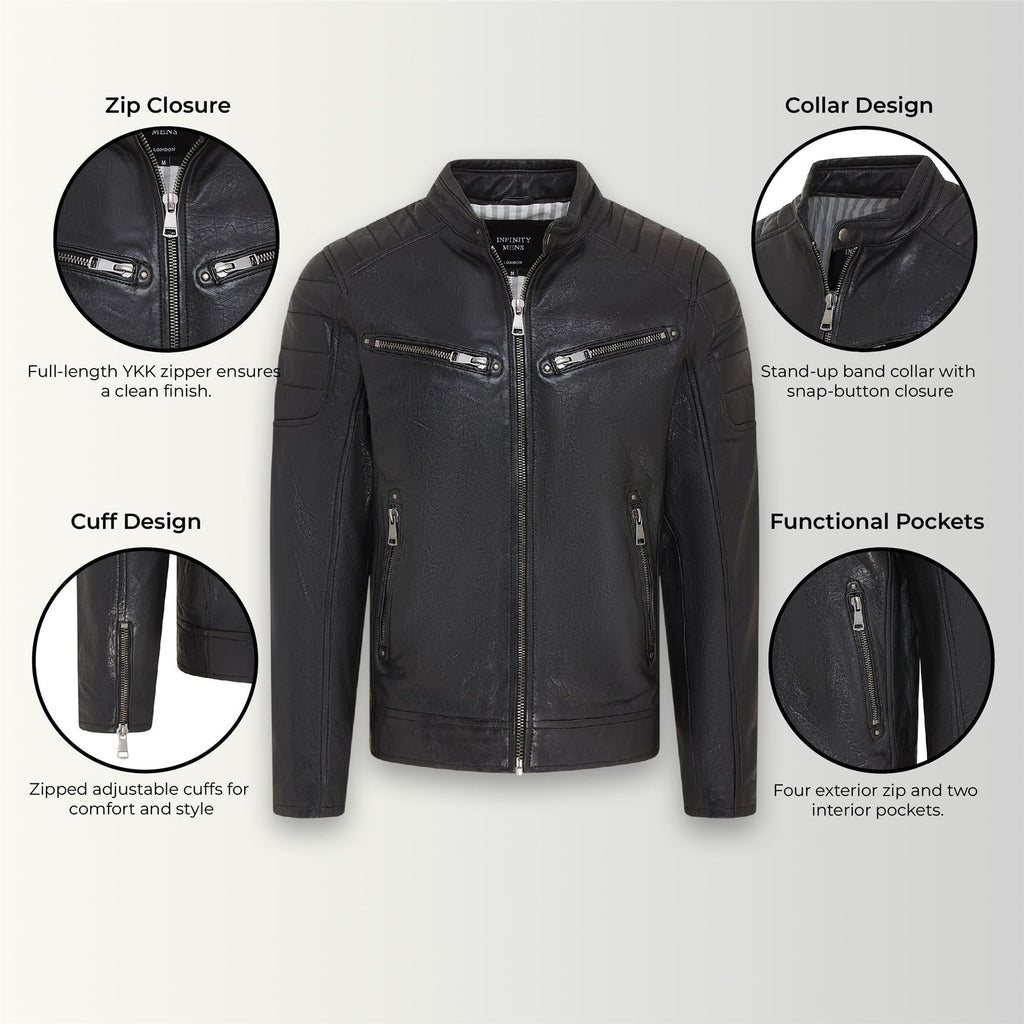 Men's Modern Classic Leather Quilted Biker Jacket - Derry