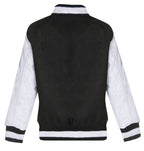 Kids Varsity Black & White Bomber Jacket with Real Leather Sleeves 3-13 yrs