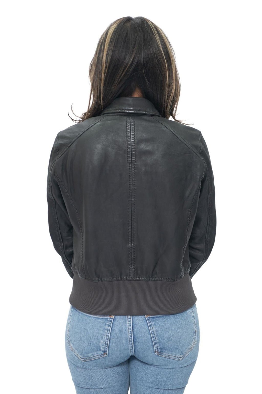 Womens Leather MA-1 Varsity Jacket-Ann Arbor