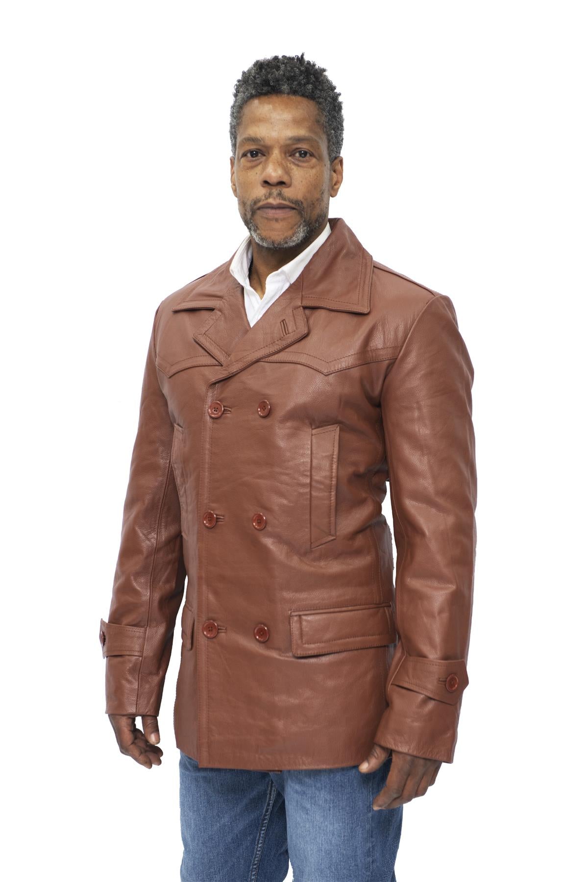 Mens Cowhide Leather Peacoat-Krakaw