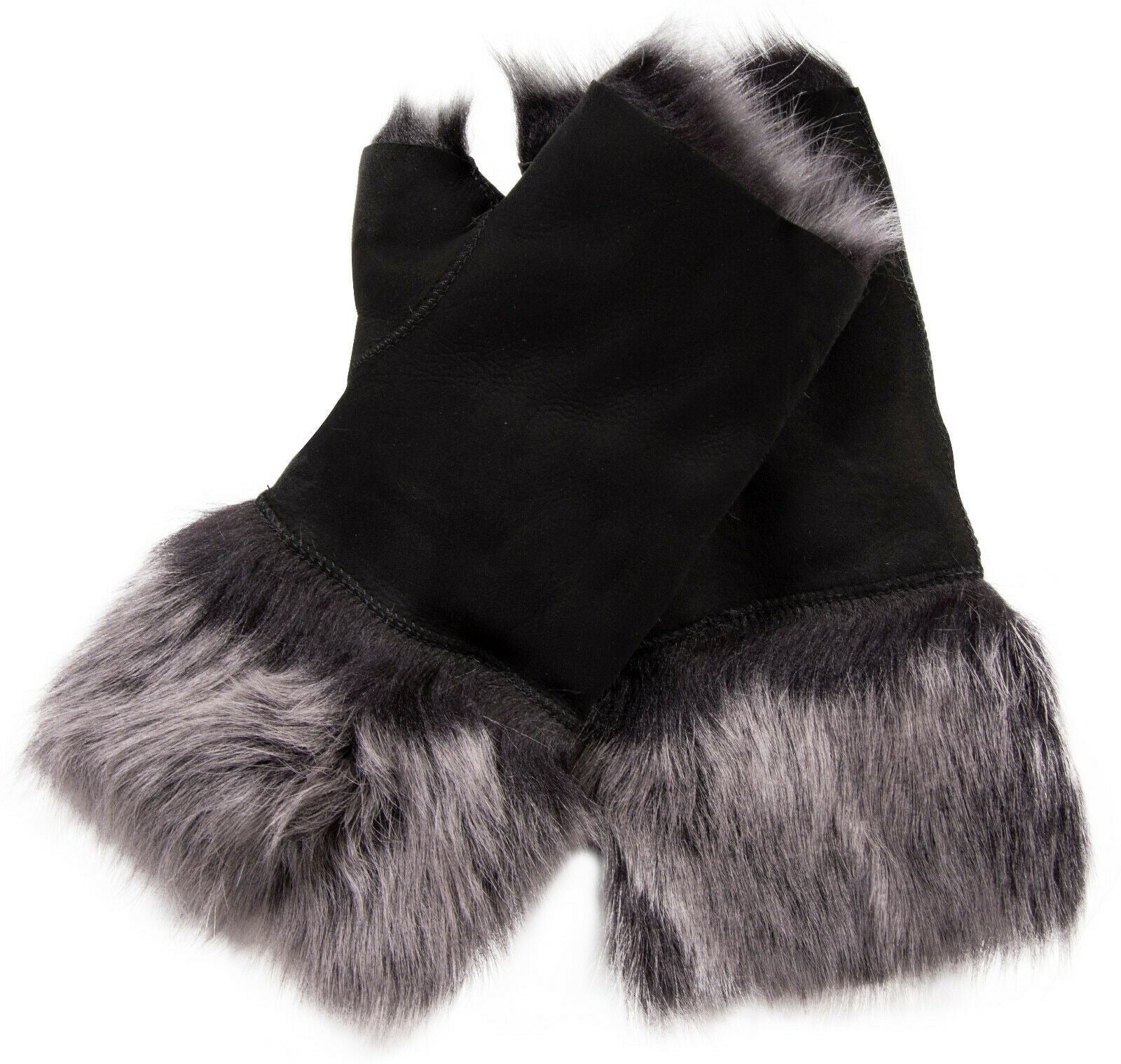Womens Shearling  Mittens Fingerless Cuffs Toscana Suede Sheepskin Fur