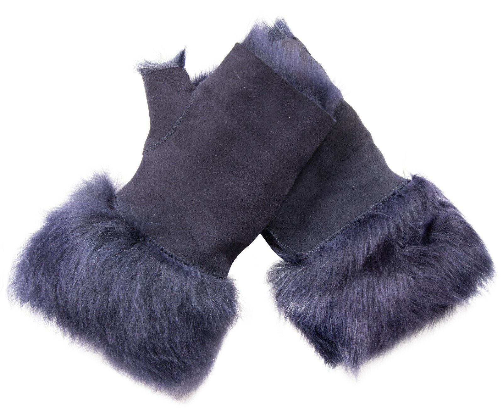 Womens Shearling  Mittens Fingerless Cuffs Toscana Suede Sheepskin Fur