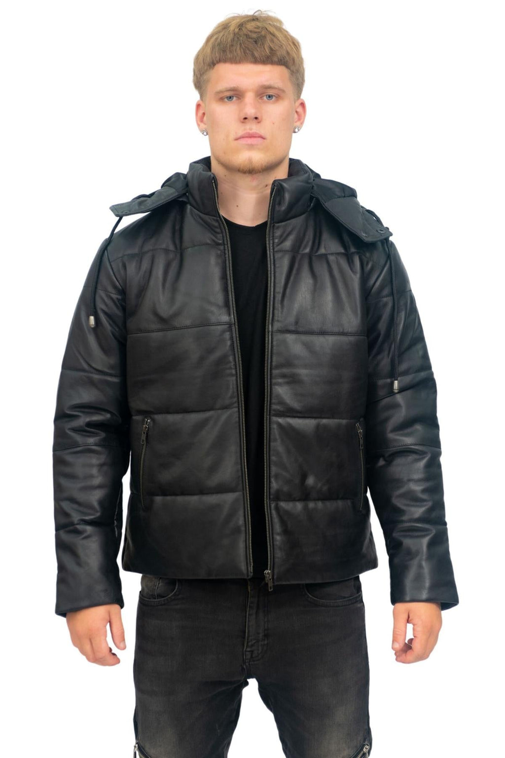 Mens Puffer Leather Bomber Jacket-Augsburg