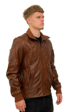 Mens Leather Varsity Bomber Jacket-Adana