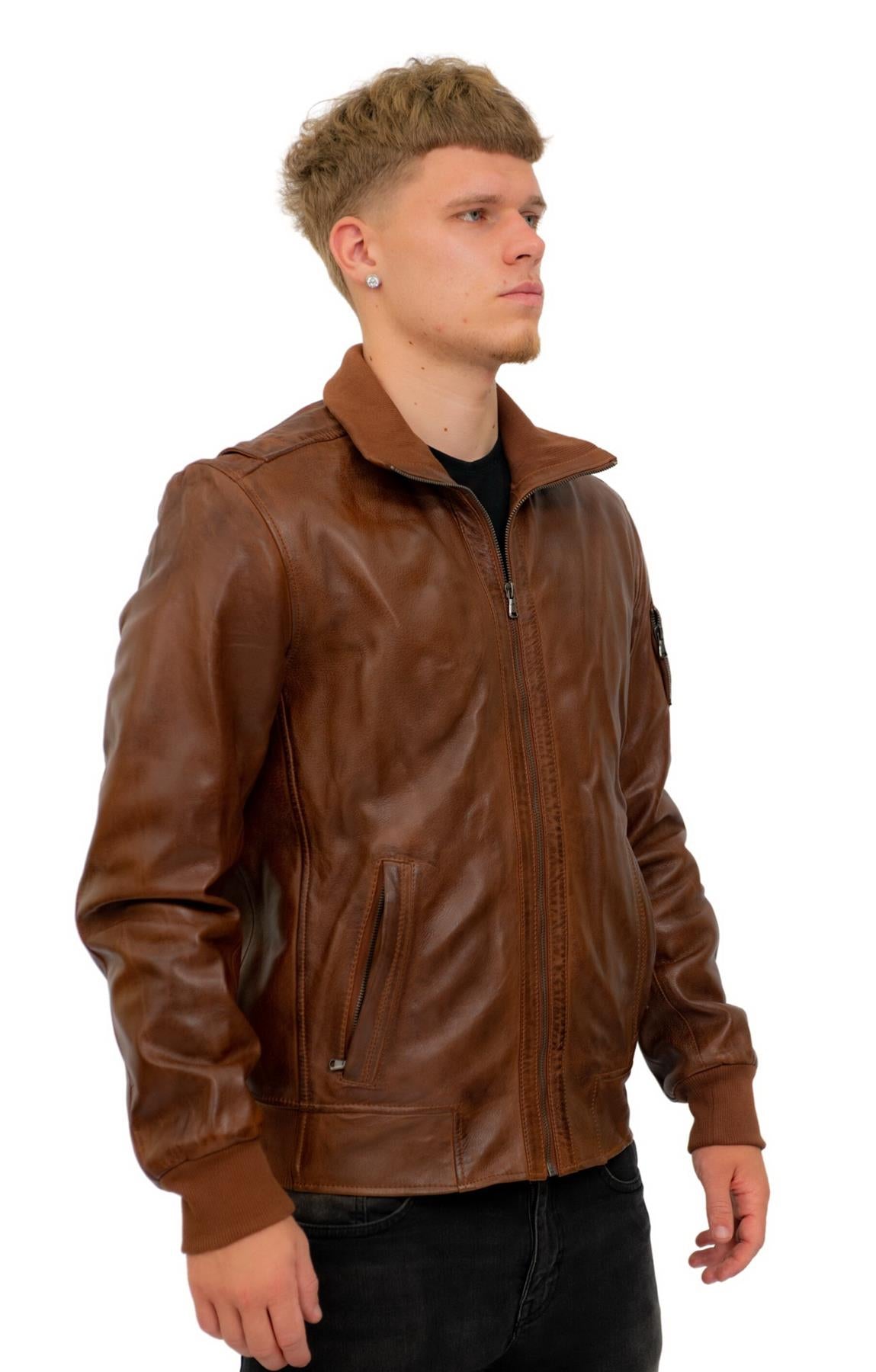Mens Leather Varsity Bomber Jacket-Adana