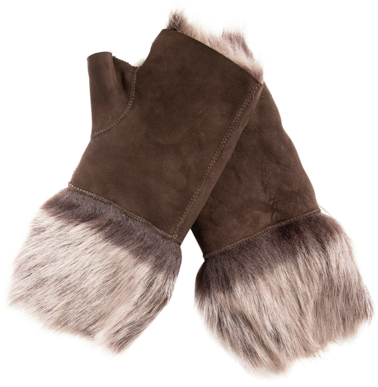 Womens Shearling  Mittens Fingerless Cuffs Toscana Suede Sheepskin Fur