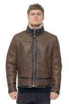 Mens Retro Pilot Sheepskin Leather Biker Jacket-Bogota