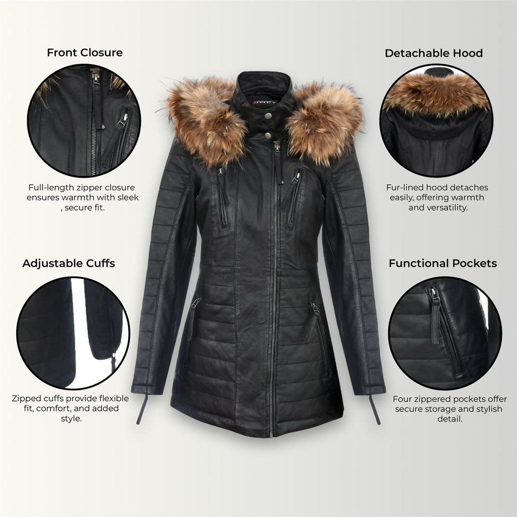 Womens Quilted Leather Parka Jacket-Curitiba